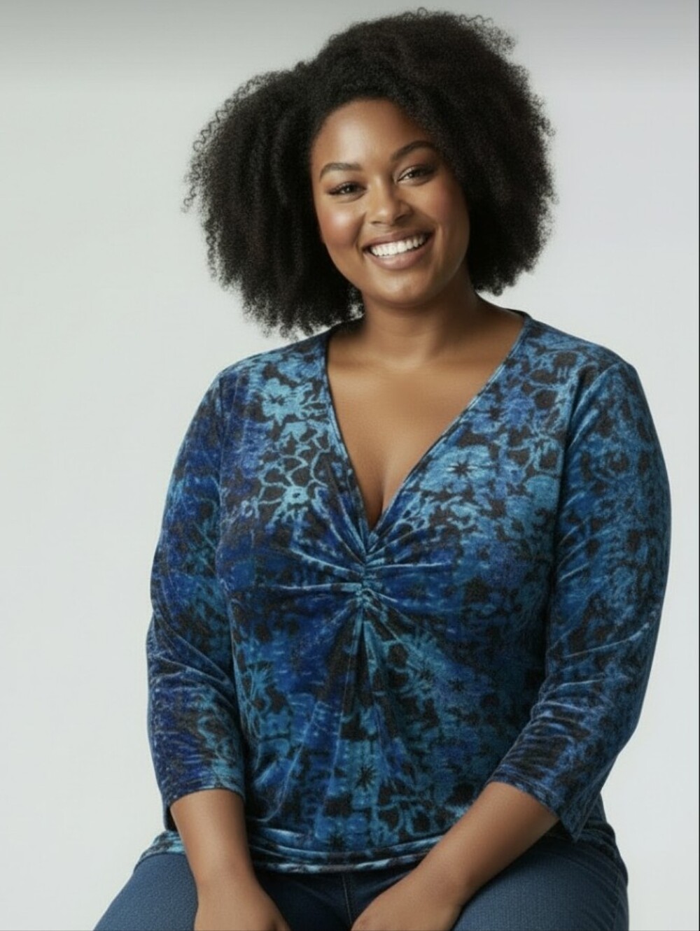LANE BRYANT Black and Blue V-Neck Twist Tunic